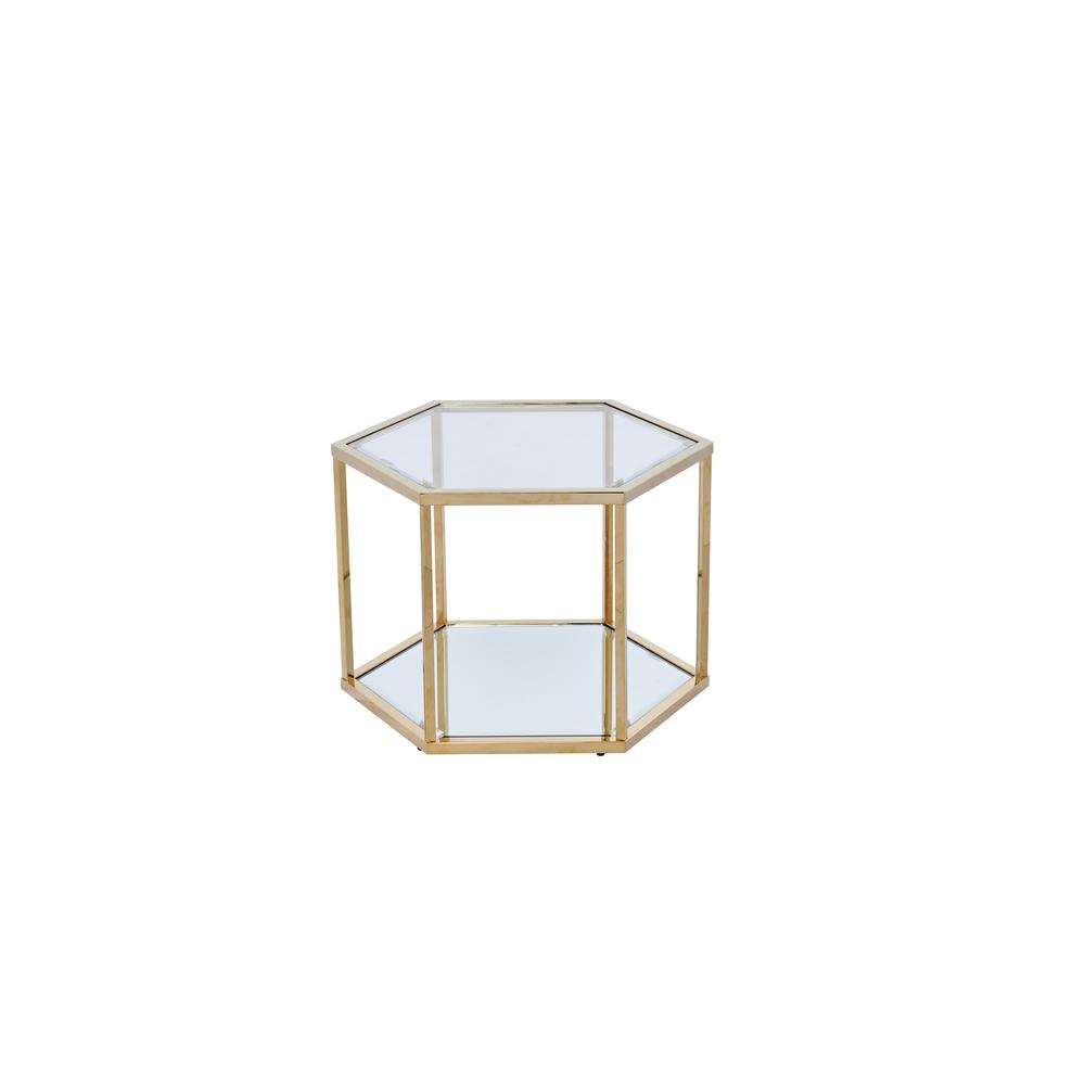 Best Master Furniture Radha 24" Hexagonal Modern Glass Coffee Table in Gold