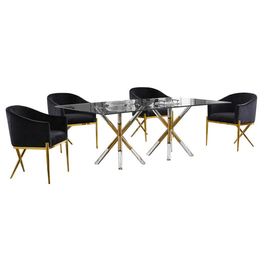 Best Master Dalton Rectangular Glass Dining Set in Black (5-piece)