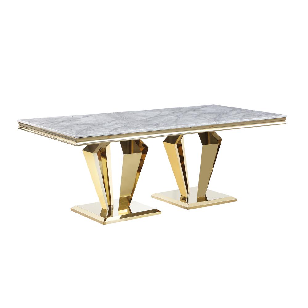 Ivane Light Grey Stone Marble Laminate Gold Rectangle Dining Table