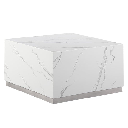 Zhuri Square Faux Marble White Coffee Table in Silver