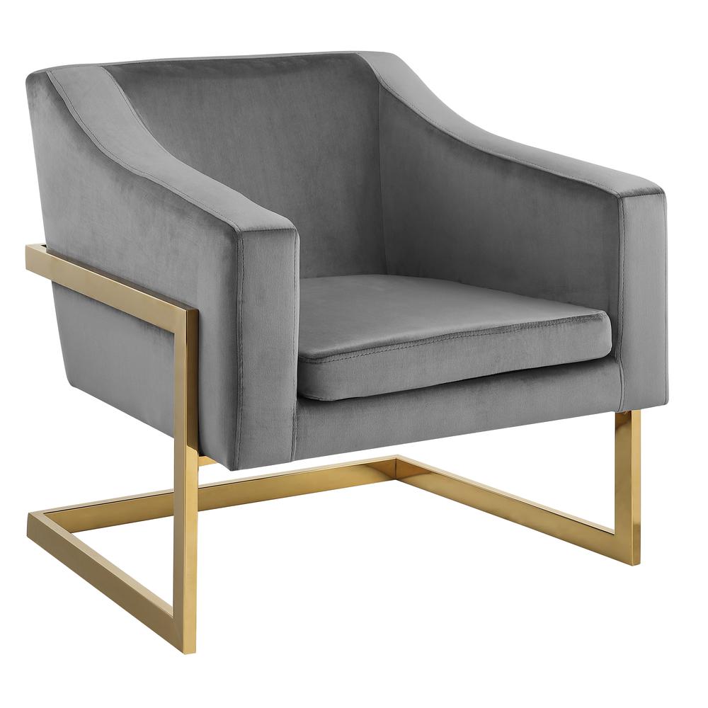 Hampshire Gray Velvet with Gold Stainless Steel Modern Accent Chair