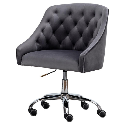 Dark Gray Velvet Tufted Swivel Task Chair with Silver Base and Wheels