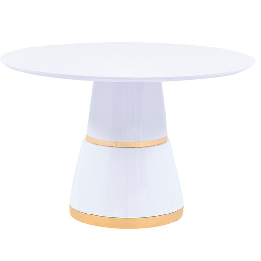 Taylor White/Gold Lacquer Wood Round Dining Table