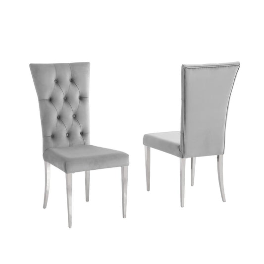 Danis Grey Velvet with Silver Dining Chairs, Set of 2