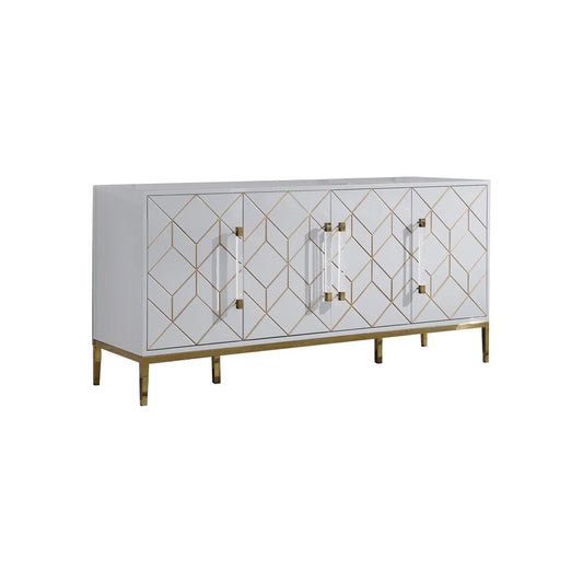 Best Master Furniture Iside 65" Modern Wood Sideboard with Gold Accents in White