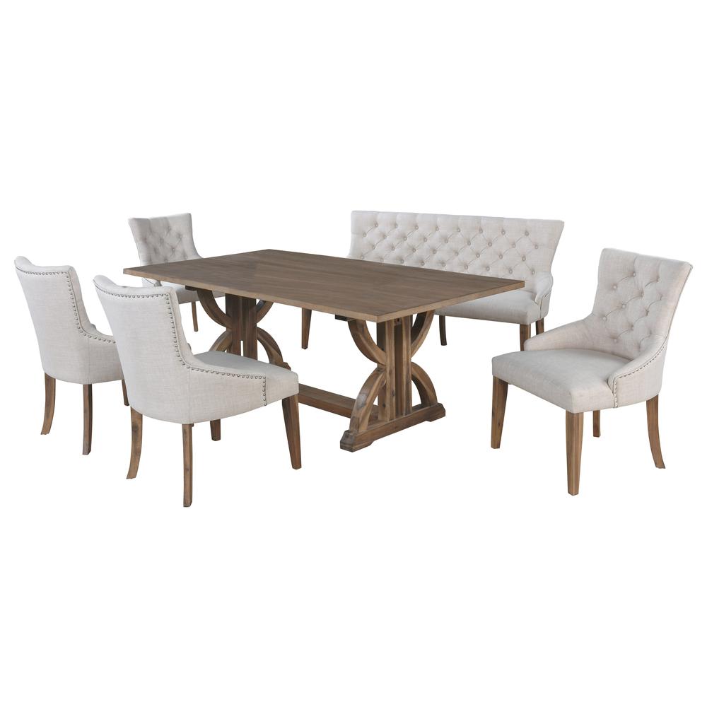 Zoey 6-Piece Rustic Oak Rectangular Dining Set in Beige