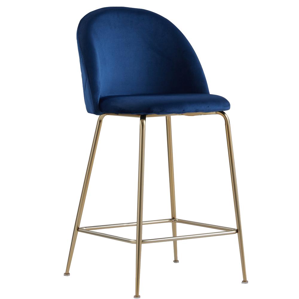 Miramar Blue Velvet Metal Counter Height Bar Stools (Set of 2)