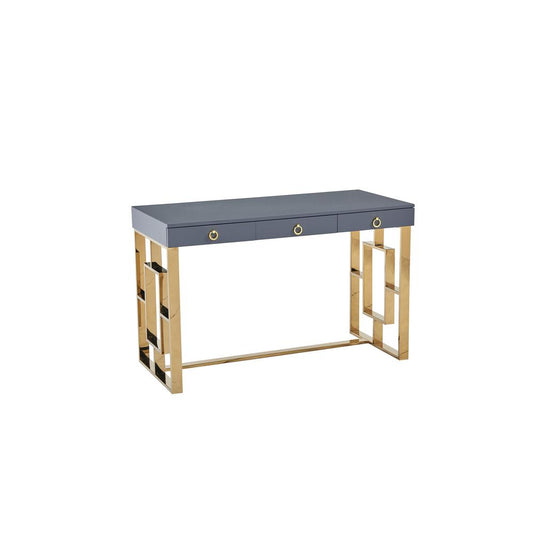 Brooks 3 Drawer Wood and Stainless Steel Frame Writing Desk - Gray/Gold