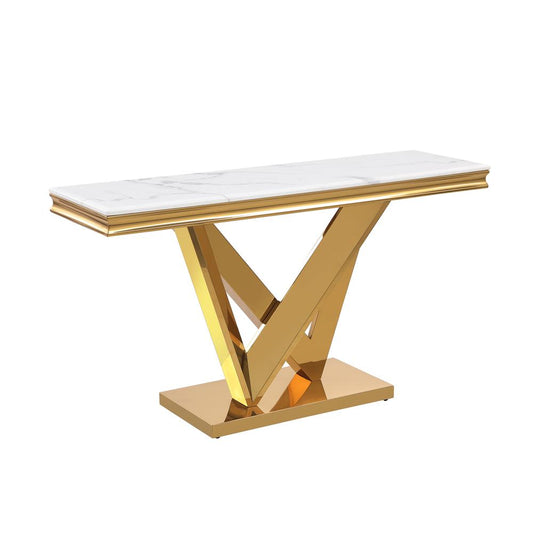 Blythe Stone Marble Laminate Gold Sofa Table