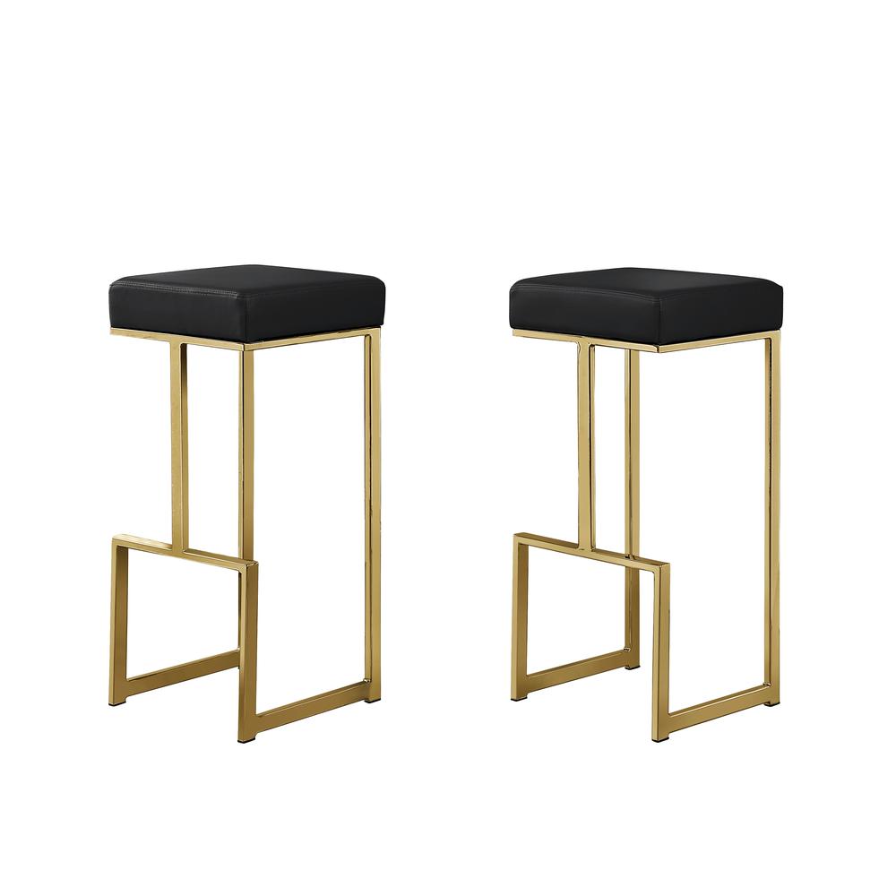 Dorrington Modern Faux Leather Backless Bar Stool in Black/Gold (Set of 2)