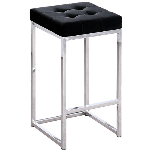 Jersey Black Velvet Counter Height Stool in Silver (Set of 2)