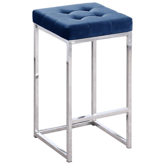 Jersey Blue Velvet Counter Height Stool in Silver (Set of 2)