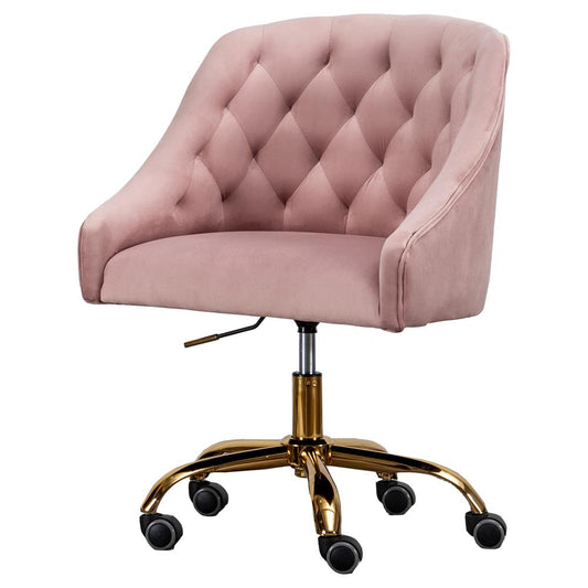 Pink Tufted Velvet Swivel Task Chair with Gold Base with Wheels