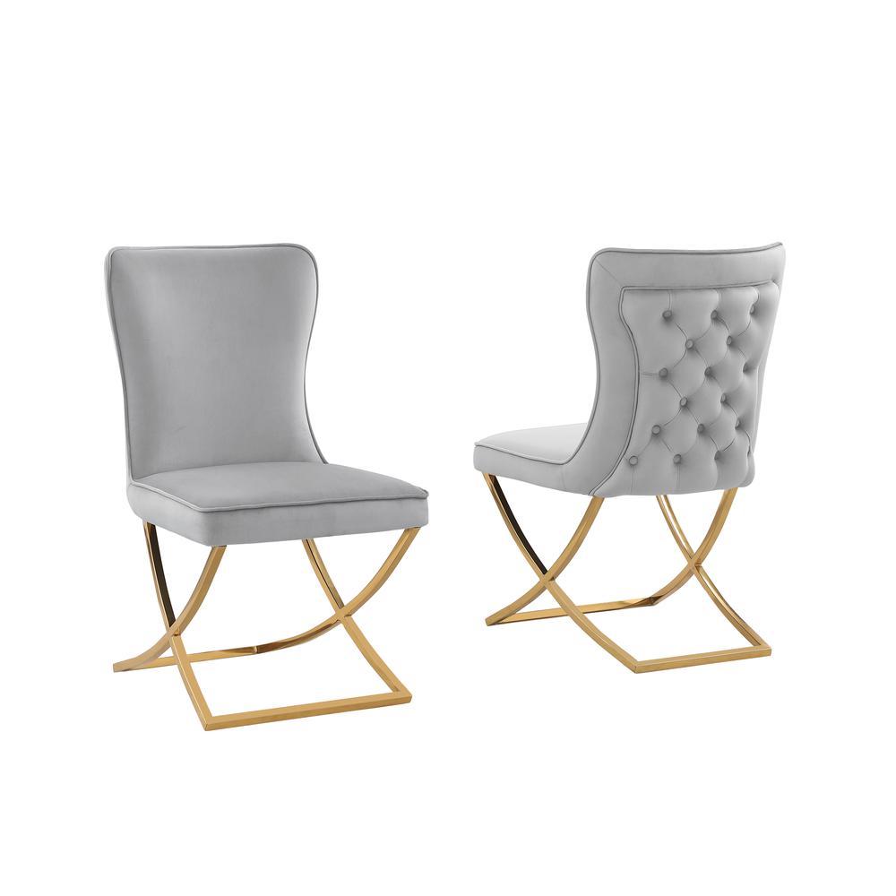 Blythe Grey Velvet with Gold Dining Chairs, Set of 2