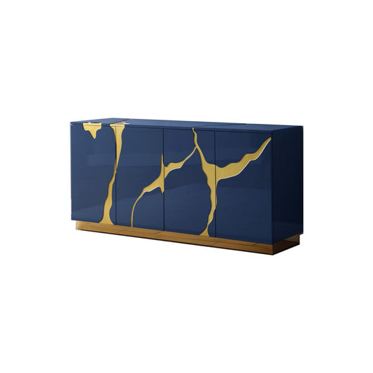 Best Master Furniture Domitianus Wood Sideboard with Gold Accents in Navy