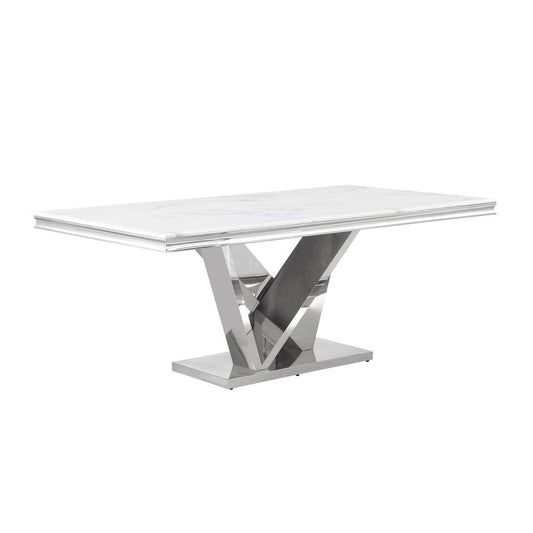 Blythe Stone Marble Laminate Silver Rectangle Dining Table