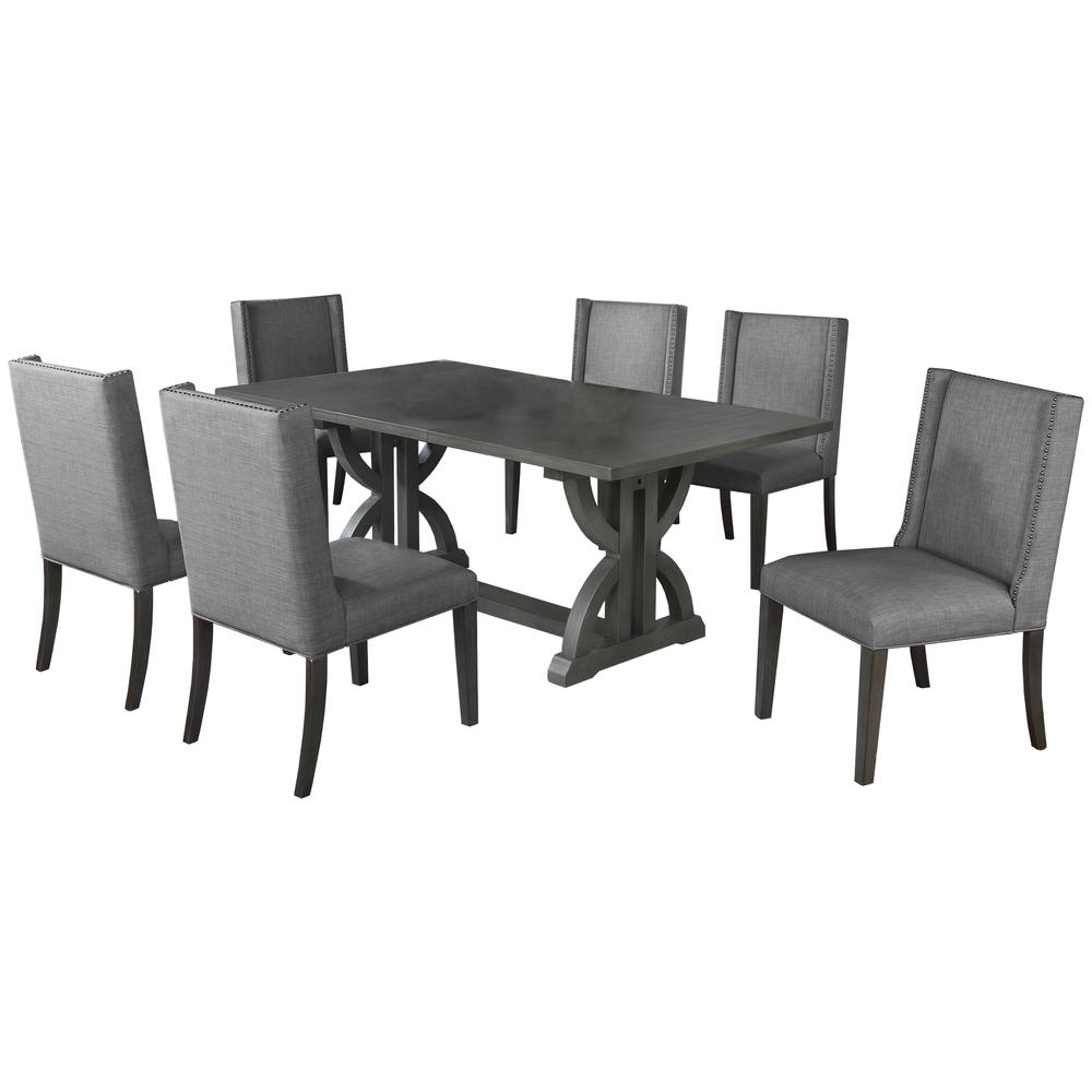 Mia 7-piece Gray Wood Rectangular Dining Set with Nailhead Trim