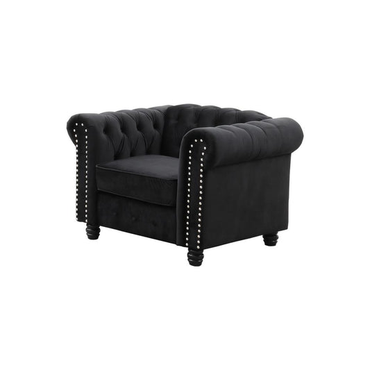 Best Master Furniture Venice 18" Tufted Transitional Velvet Arm Chair in Black