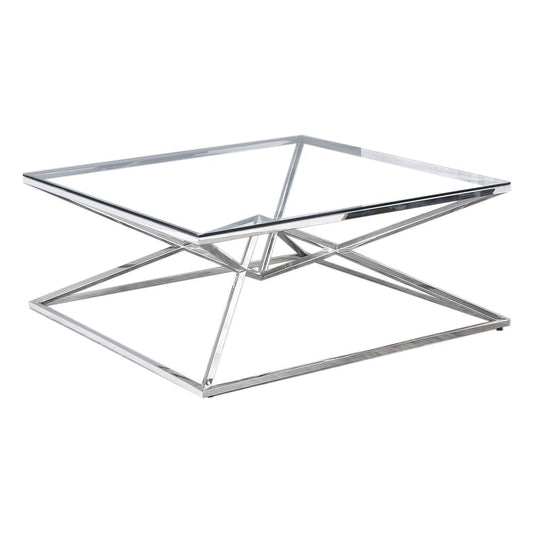 Best Master Furniture 39" Modern Tempered Glass Coffee Table in Silver