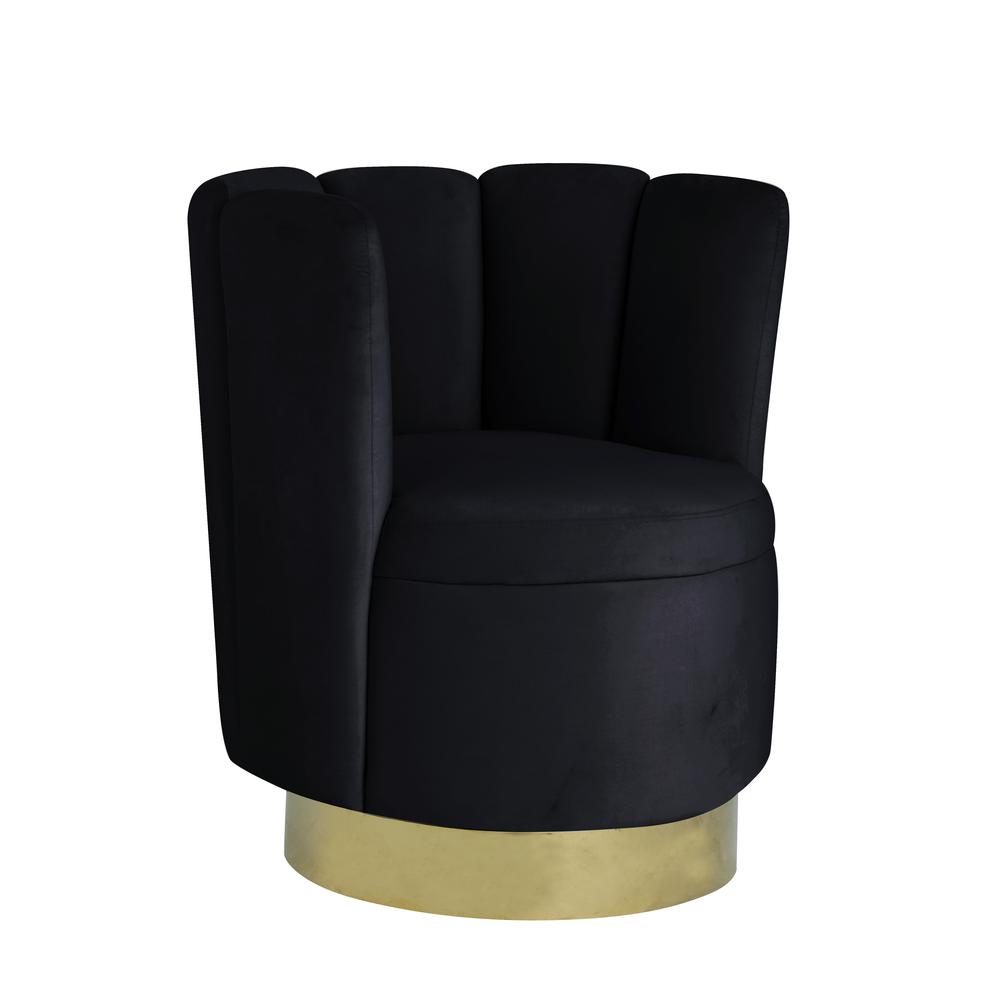 Ellis Velvet Upholstered Swivel Accent Chair in Black Velvet