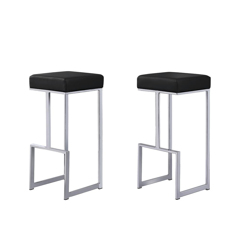 Dorrington Modern Faux Leather Backless Bar Stool in Black/Silver (Set of 2)