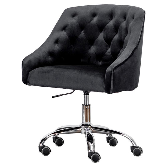 Black Velvet Tufted Swivel Task Chair with Silver Base with Wheels