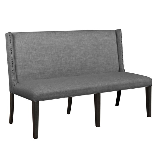 Mia Linen Upholstered Wood Banquette Bench in Gray with Nailhead Trim