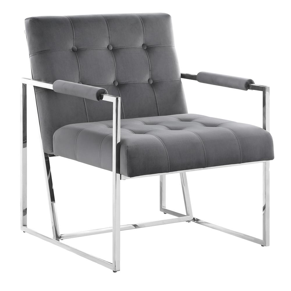 Luxor Gray Velvet Modern Accent Chair in Silver