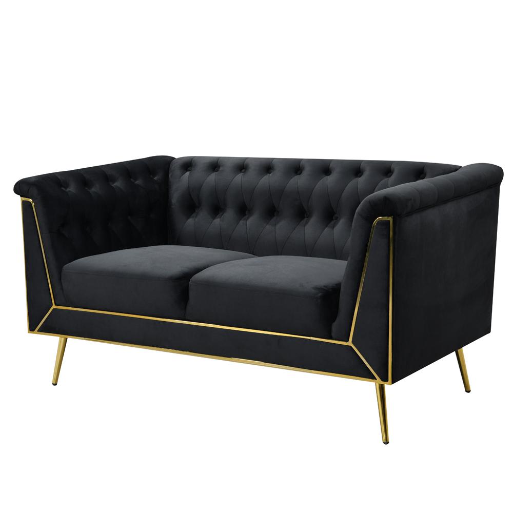 Ninian Black Velvet with Gold Accent Loveseat