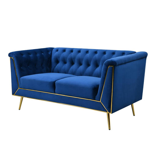 Ninian Blue Velvet with Gold Accent Loveseat