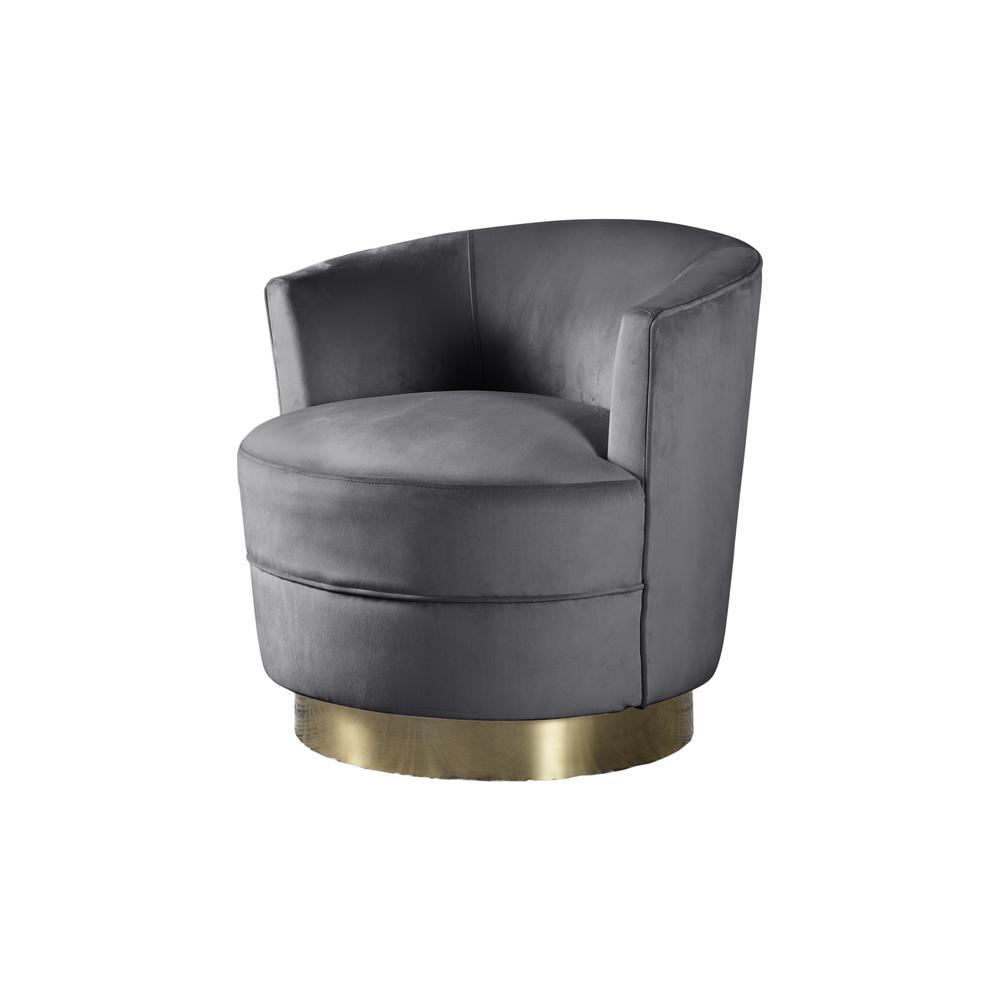 Best Master Furniture Ava 18" Modern Velvet Swivel Accent Chair in Gray/Gold