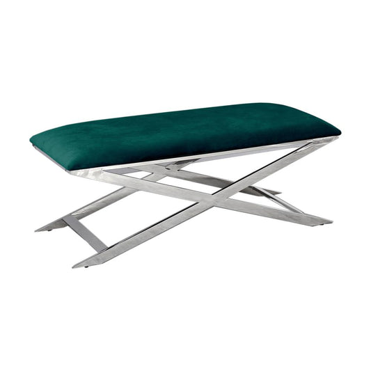 Best Master Furniture Modern Velvet with Stainless Steel Accent Bench in Green