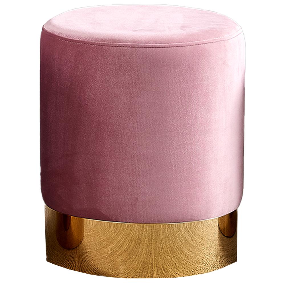 Round Modern Velvet Accent Stool in Pink