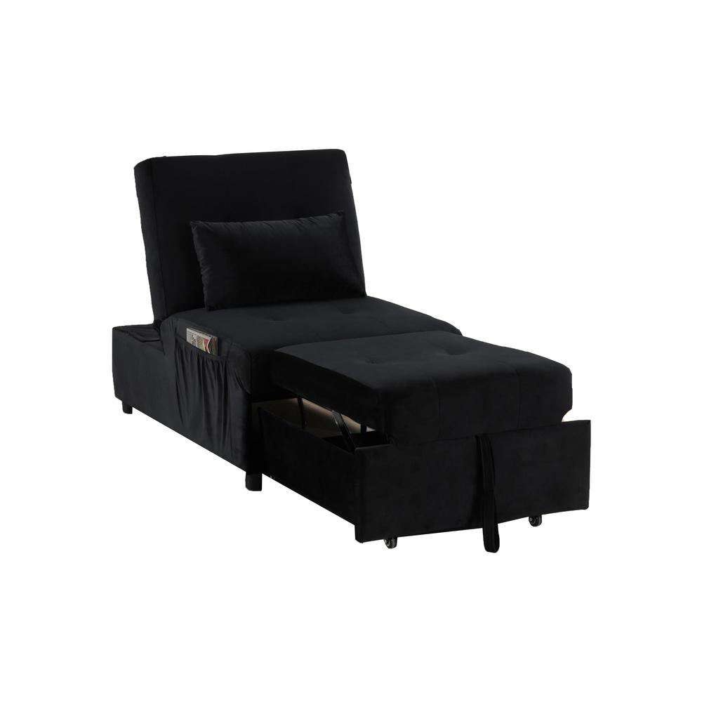 Bayani 72" Velvet Adjustable Sleeper Lounge Chaise, Black