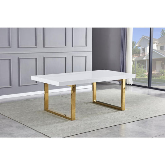 Best Master Furniture Padraig Rectangle White Modern Dining Table in Gold