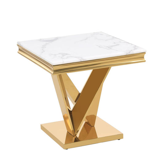 Blythe Stone Marble Laminate Gold End Table