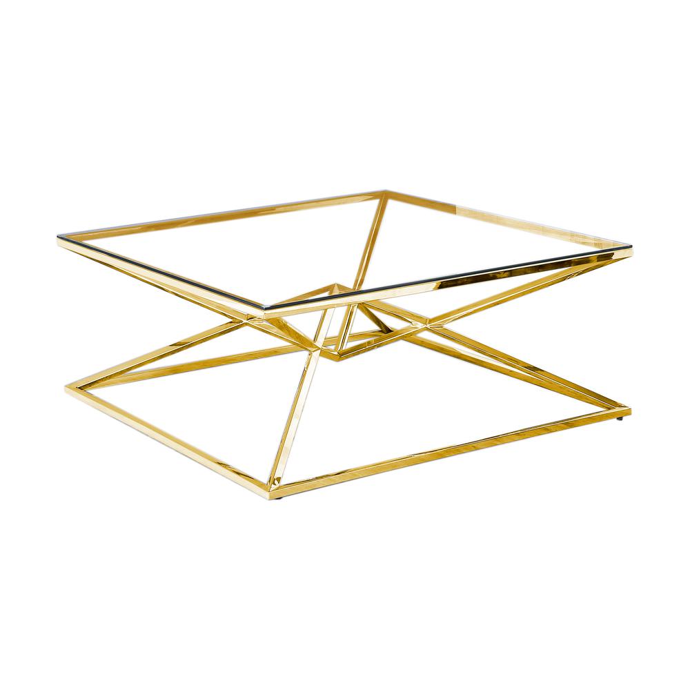 Best Master Furniture 39" Modern Tempered Glass Coffee Table in Gold Plated