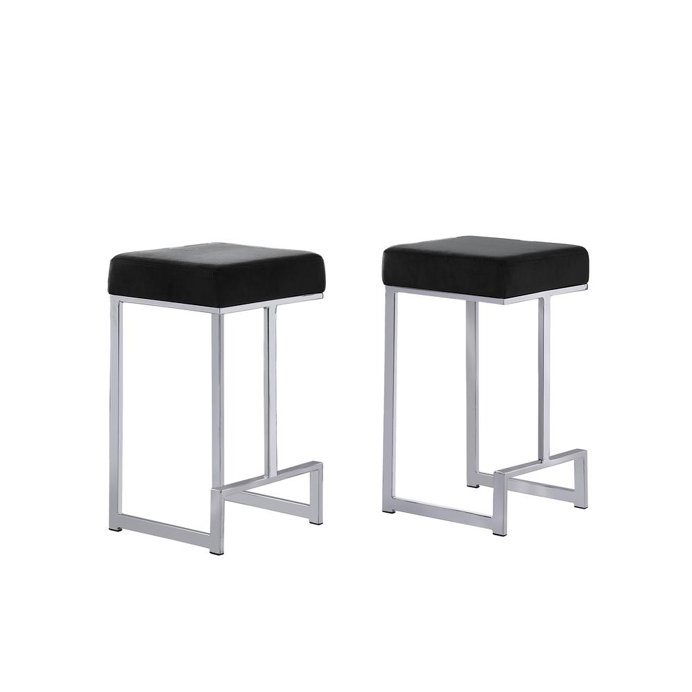 Dorrington Velvet Backless Counter Height Stool in Black/Silver (Set of 2)