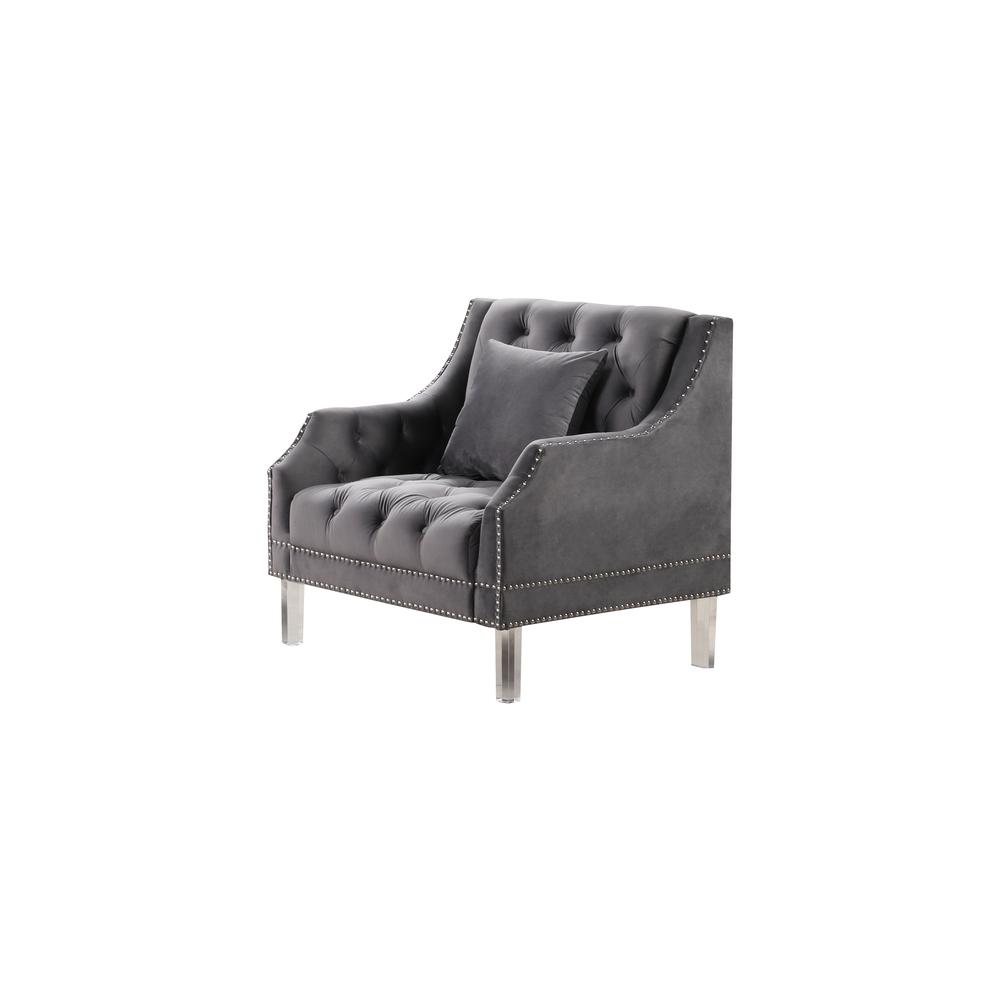 Tao Tufted Velvet with Acrylic Legs Accent Chair in Gray