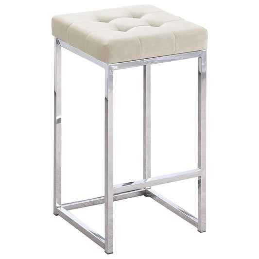 Jersey Cream Velvet Counter Height Stool in Silver (Set of 2)