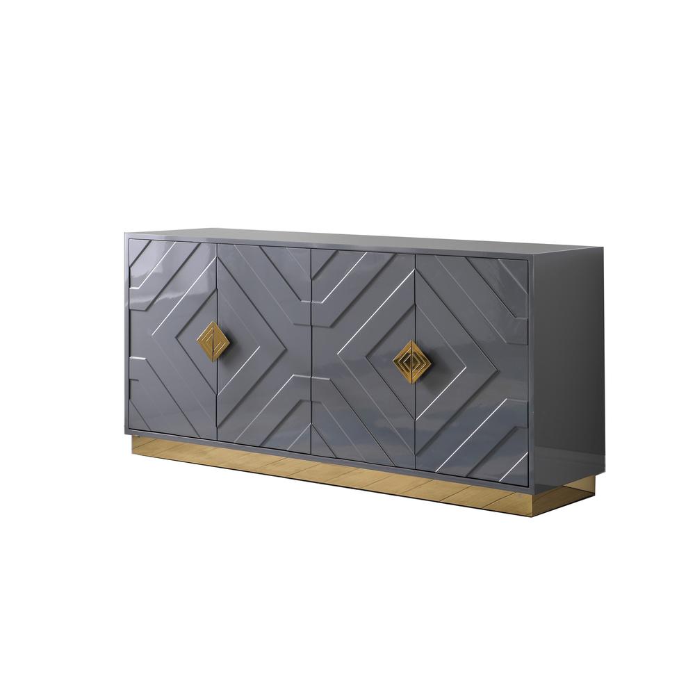 Best Master Furniture Babatunde 65" Wood Sideboard with Gold Accents in Gray