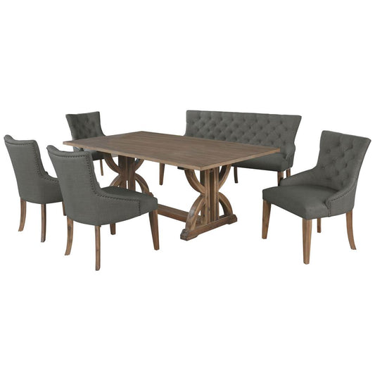 Zoey 6-Piece Rustic Oak Rectangular Dining Set in Gray