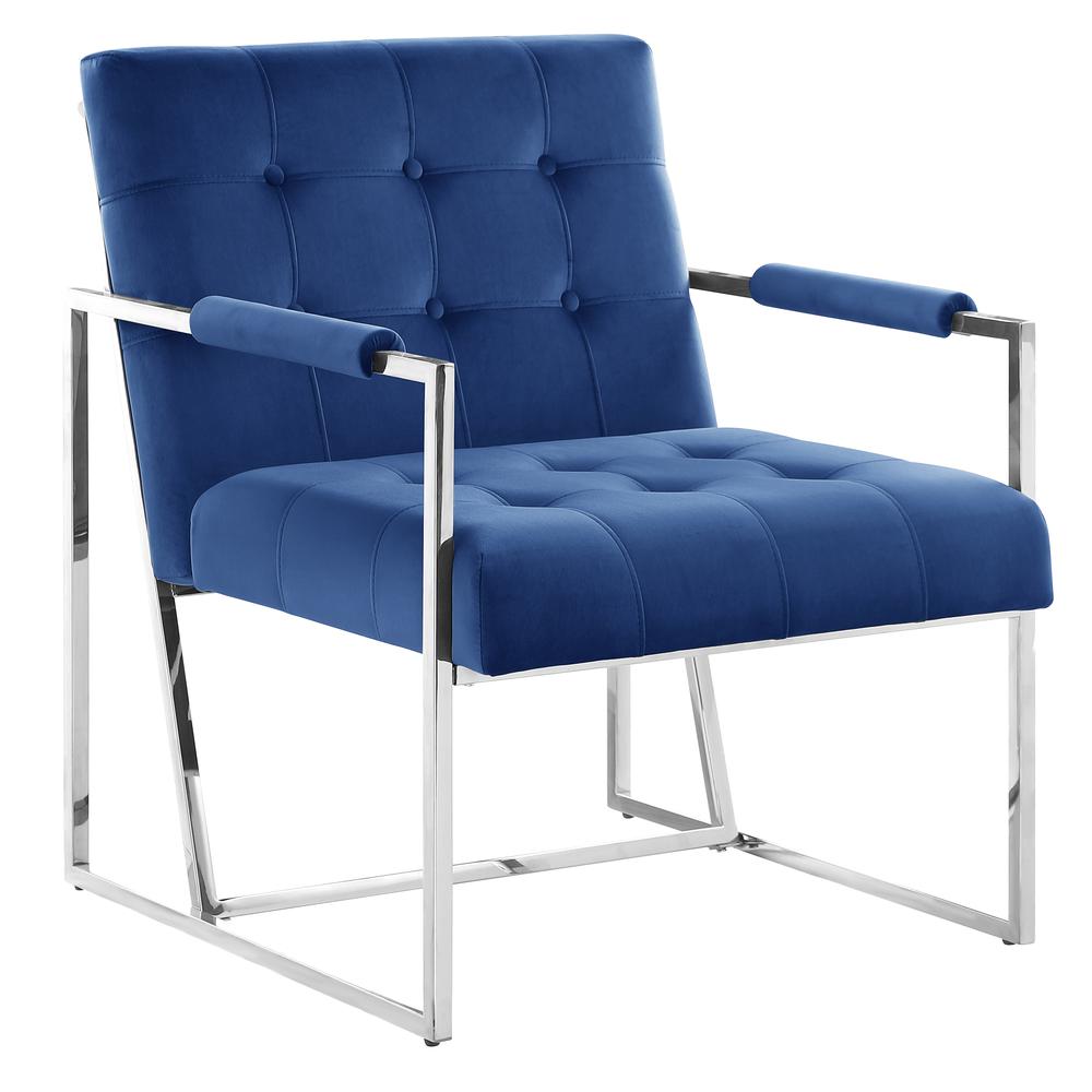 Luxor Blue Velvet Modern Accent Chair in Silver