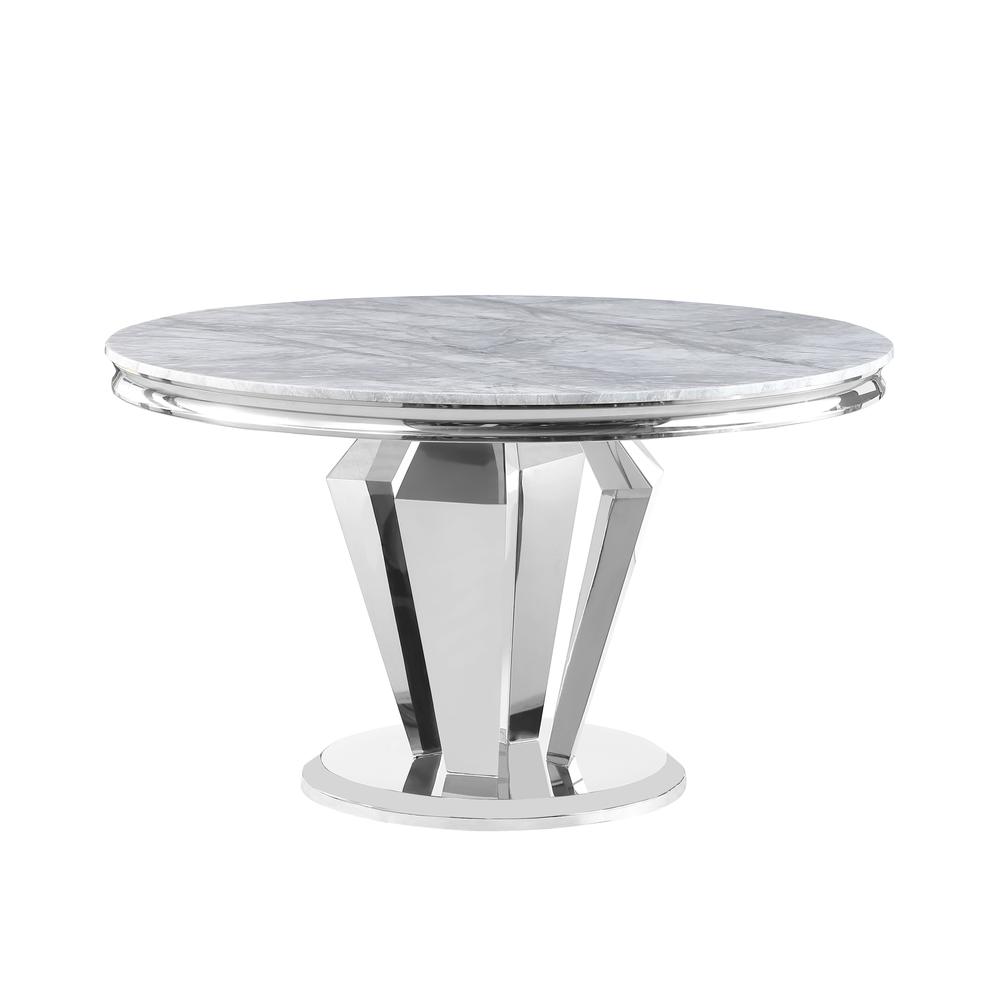 Ivane Light Grey Stone Marble Laminate Silver Round Dining Table