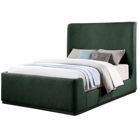 Bradbury Green Wood Frame King Platform Bed with Boucle Cloud Fabric