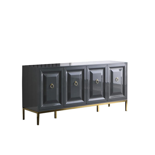 Best Master Furniture Sujay 65" Modern Wood Sideboard with Gold Accents in Gray