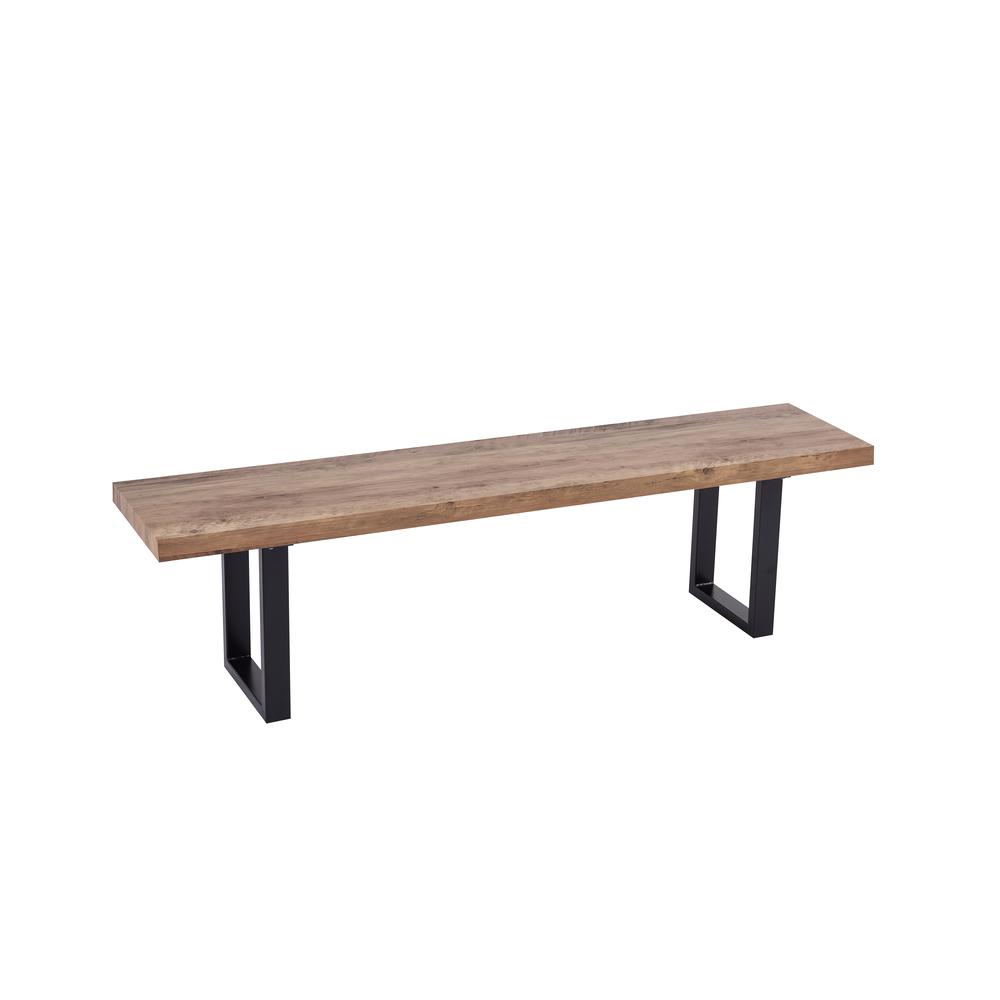 Bazely Industrial Chic Rectangular Oak Wood Dining Bench with Black Base