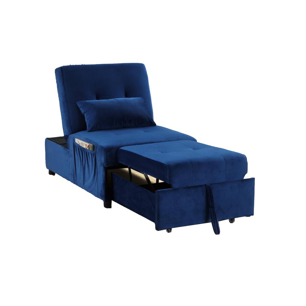 Bayani 72" Velvet Adjustable Sleeper Lounge Chaise, Blue