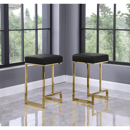 Dorrington Velvet Backless Counter Height Stool in Black/Gold (Set of 2)