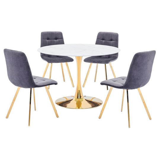 Huey 5-piece Gray Modern Dining Set in Gold